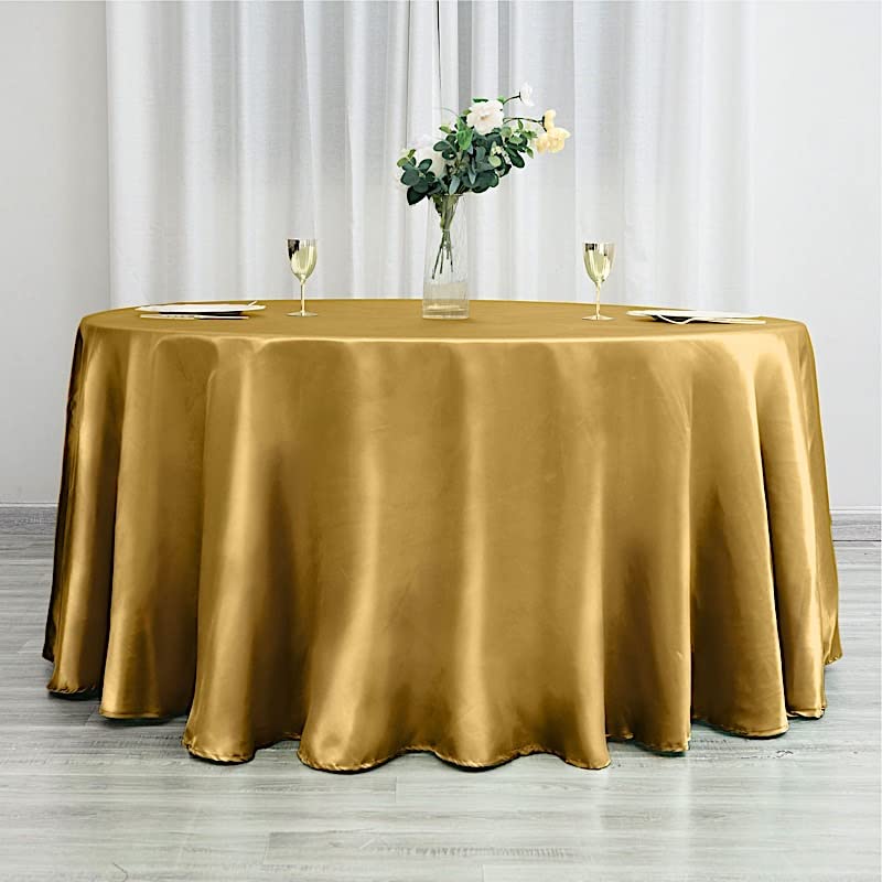 Balsacircle 120 Inch Gold Satin Round Tablecloth Table Cover Linens For Wedding Table Cloth Party Reception Events Kitchen Dinin
